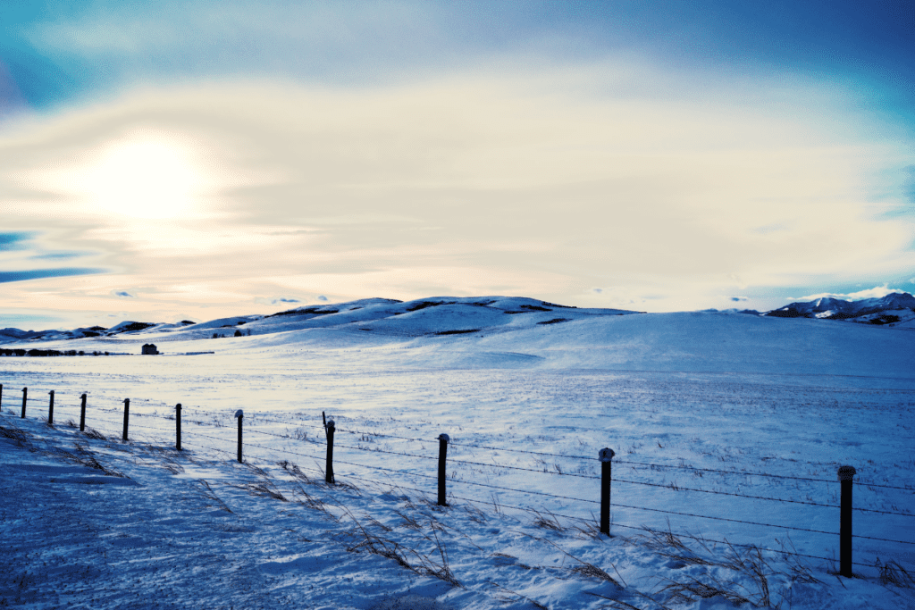Una vista invernal nevada de las estribaciones de las Montañas Rocosas y los pros y los contras de vivir en Black Diamond Alberta, Canadá